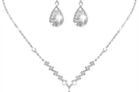 Jakawin Bride Silver Bridal Necklace Earrings Set Crystal Wedding Jewelry Set Rhinestone Choker..